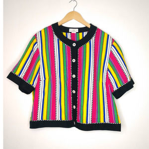 Vintage Blazer Jacket Stripes Bright Yellow Pink Green Black Size 16 80's